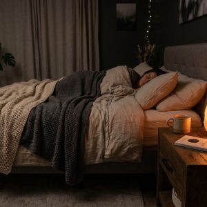 آباژور سنگ نمک روشن در اتاق خواب برای بهبود کیفیت خواب